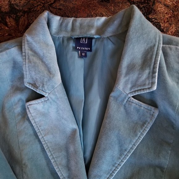 Turquoise, soft cotton velvet jacket, blazer, S, M, vintage 90s/2000s, Reitmans - Picture 5 of 11